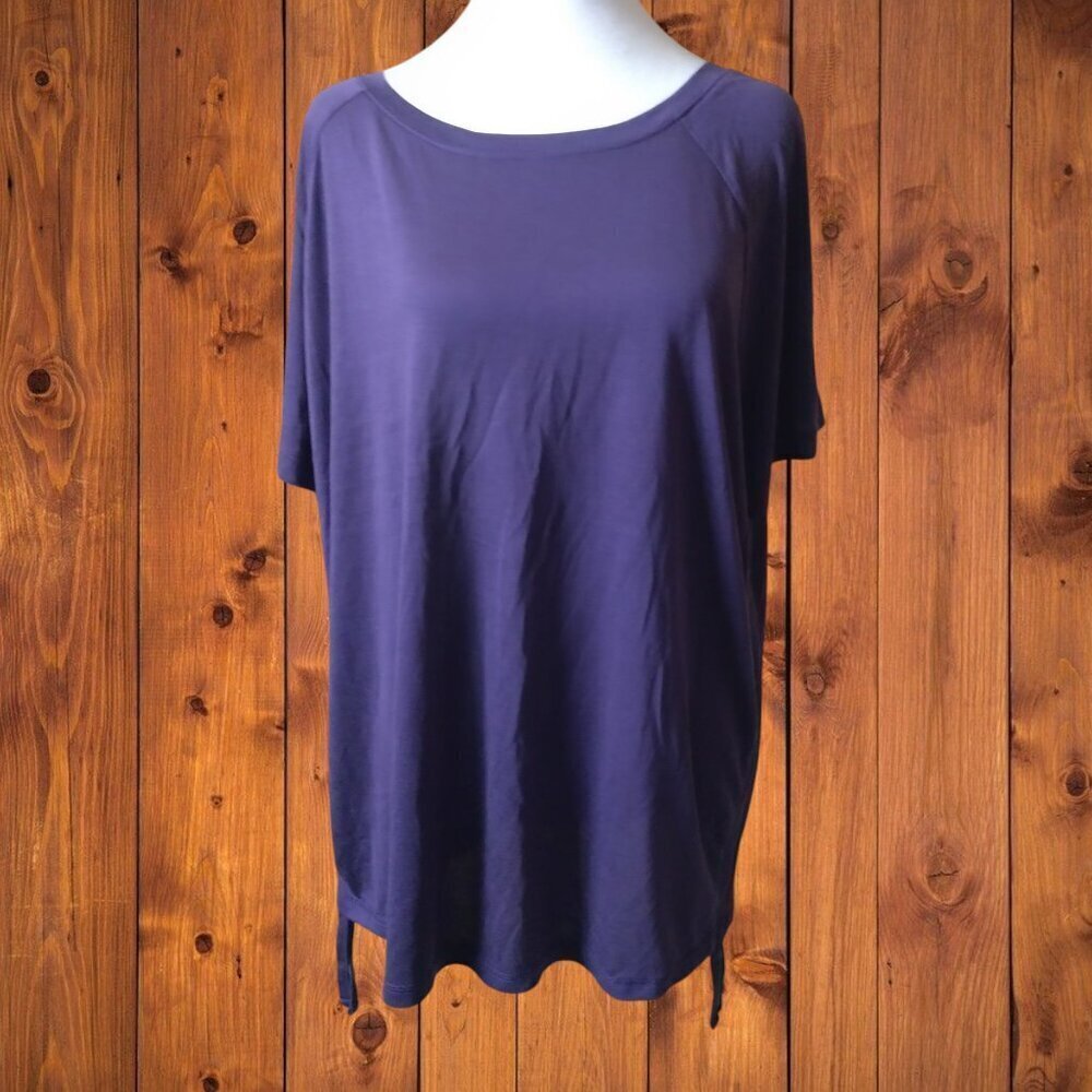 TOTALLY PINK SIZE XXL (20) SHORT SLEEVE PURPLE T-SHIRT PULLOVER RUCHED SIDES